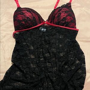 Secret Treasures Black and Red Lace Chemise